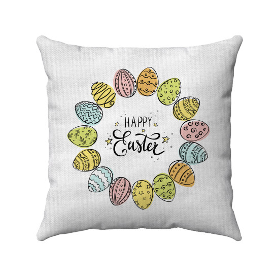 Happy Easter - Painted Eggs Wreath - Decorative Throw Pillow