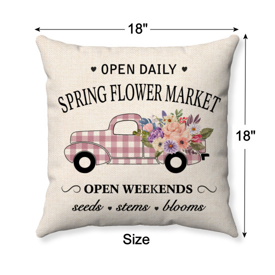 Spring Market - Pink Buffalo Check Plaid Vintage Truck - Decorative Throw Pillow - Wheat