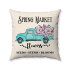 Spring Market - Blue Vintage Truck - Farmhouse Decorative Throw Pillow - Wheat