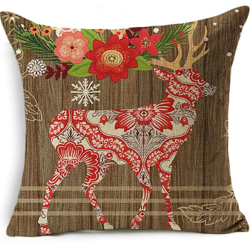 Square Printed Pillow Country Christmas Decor Retro Vintage Reindeer Christmas Pillow